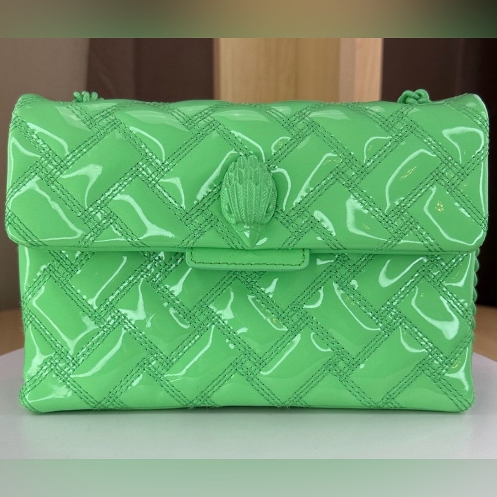 Kurt Geiger Neon Green Quilted Patent Shoulder Bag